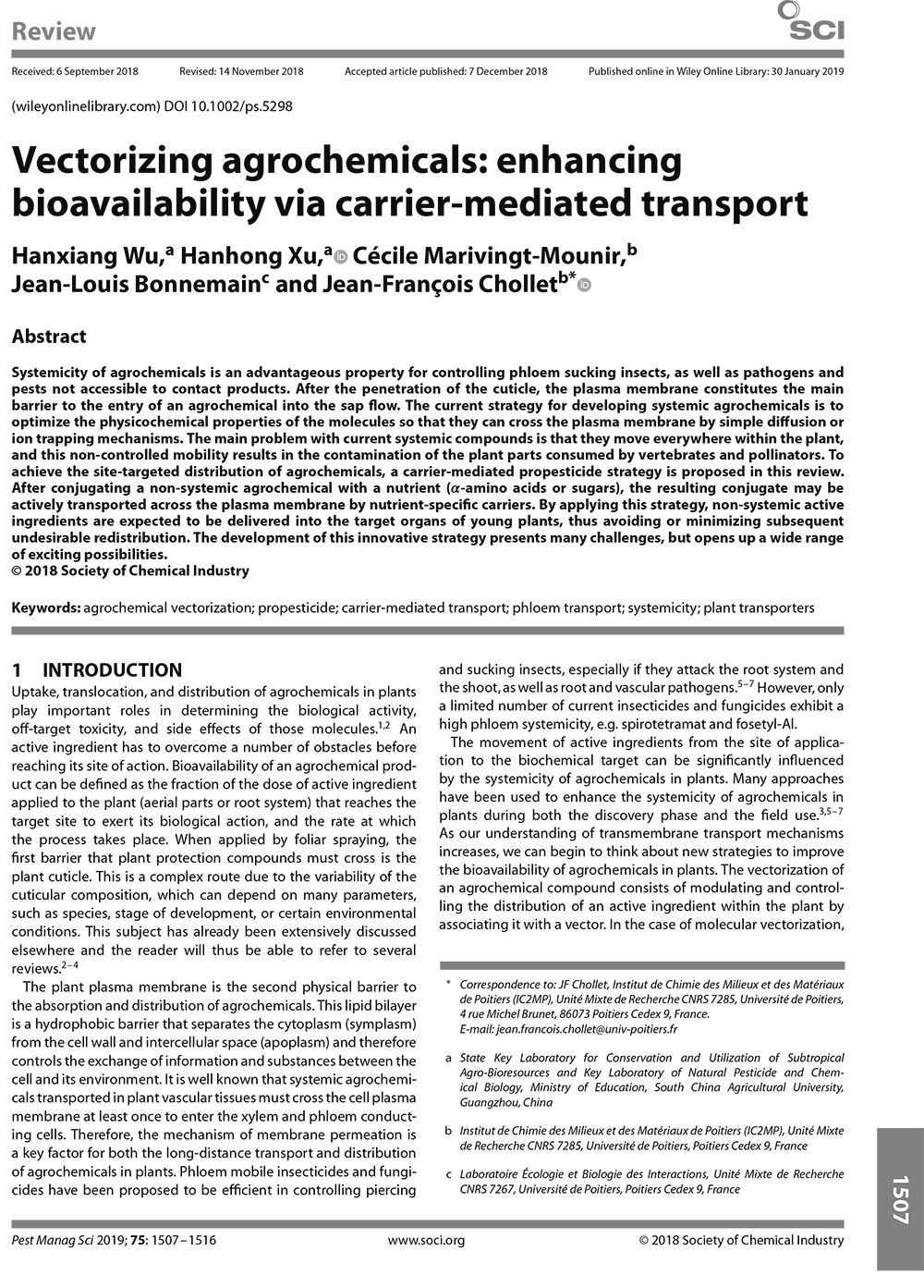 6 Pest Management Science - 2018 - Wu - Vectorizing agrochemicals  enhancing bioavailability via carrier‐mediated transport.png